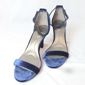 Bandolino Heels Strappy Sandals Velvet Dark Blue Ankle Strap